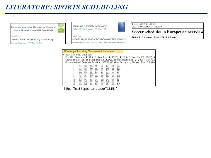 LITERATURE: SPORTS SCHEDULING https: //mat. tepper. cmu. edu/TOURN/ LITERATURE: SPORTS SCHEDULING https: //mat. tepper. cmu. edu/TOURN/