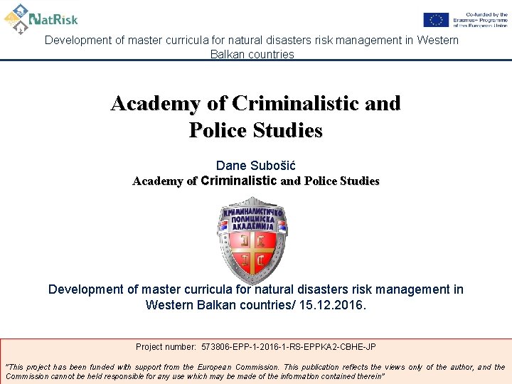 Development of master curricula for natural disasters risk management in Western Balkan countries Academy