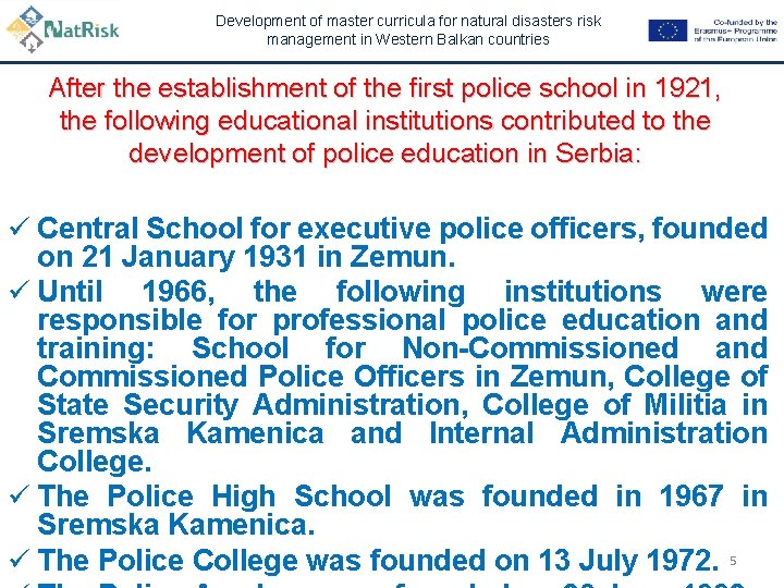 Development of master curricula for natural disasters risk management in Western Balkan countries After