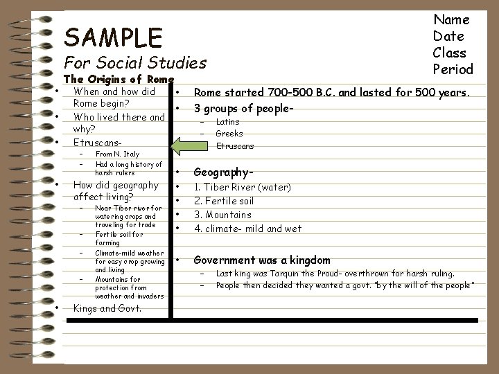 Name Date Class Period SAMPLE For Social Studies • • The Origins of Rome Name Date Class Period SAMPLE For Social Studies • • The Origins of Rome