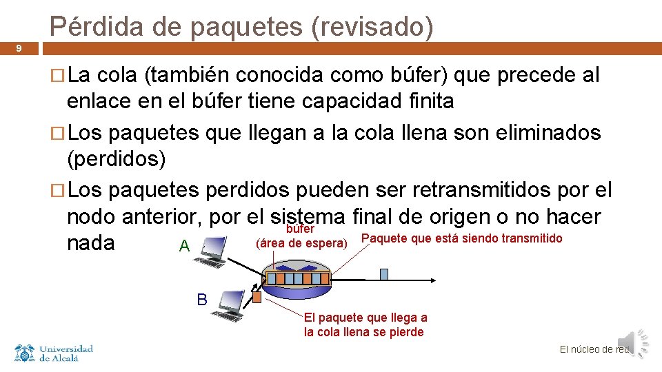 Pérdida de paquetes (revisado) 9 La cola (también conocida como búfer) que precede al