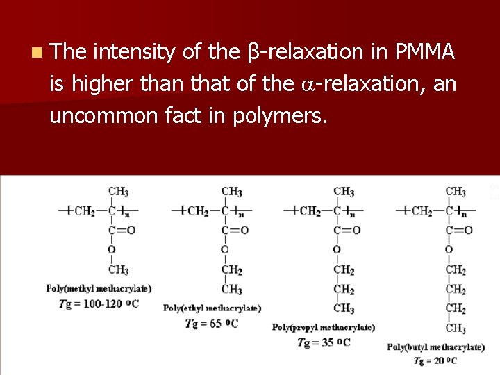 n The intensity of the β-relaxation in PMMA is higher than that of the