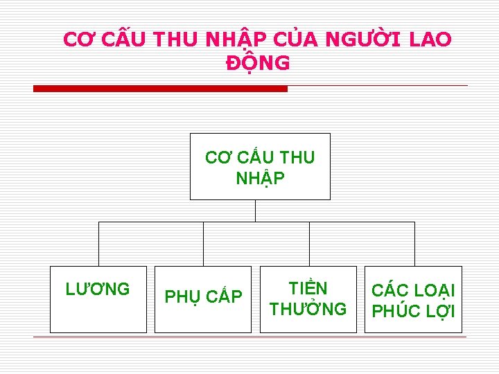 CƠ CẤU THU NHẬP CỦA NGƯỜI LAO ĐỘNG CƠ CẤU THU NHẬP LƯƠNG PHỤ