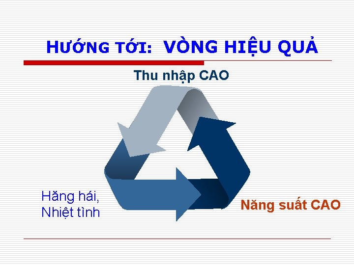 HƯỚNG TỚI: VÒNG HIỆU QUẢ Thu nhập CAO Hăng hái, Nhiệt tình Năng suất HƯỚNG TỚI: VÒNG HIỆU QUẢ Thu nhập CAO Hăng hái, Nhiệt tình Năng suất