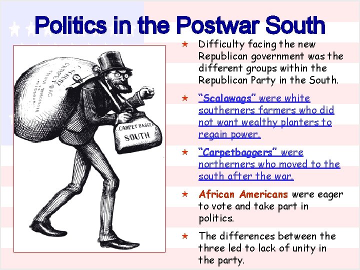 Politics in the Postwar South « Difficulty facing the new Republican government was the