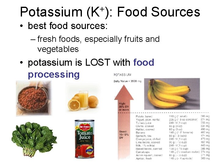 Potassium (K+): Food Sources • best food sources: – fresh foods, especially fruits and Potassium (K+): Food Sources • best food sources: – fresh foods, especially fruits and
