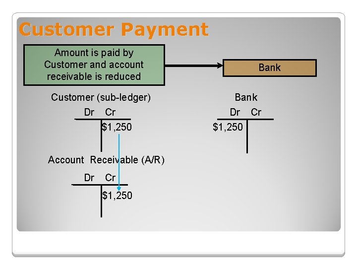 Customer Payment Amount is paid by Customer and account receivable is reduced Customer (sub-ledger)