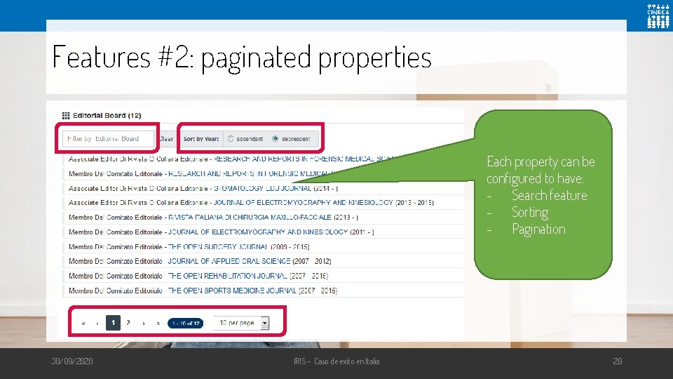 Features #2: paginated properties Each property can be configured to have: - Search feature