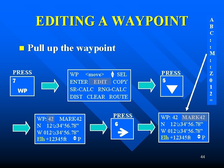EDITING A WAYPOINT n A B C : : M : : Z 0 EDITING A WAYPOINT n A B C : : M : : Z 0