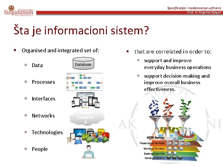 Specifikacija i modelovanje softvera Prof. dr Angelina Njeguš Šta je informacioni sistem? § Organised