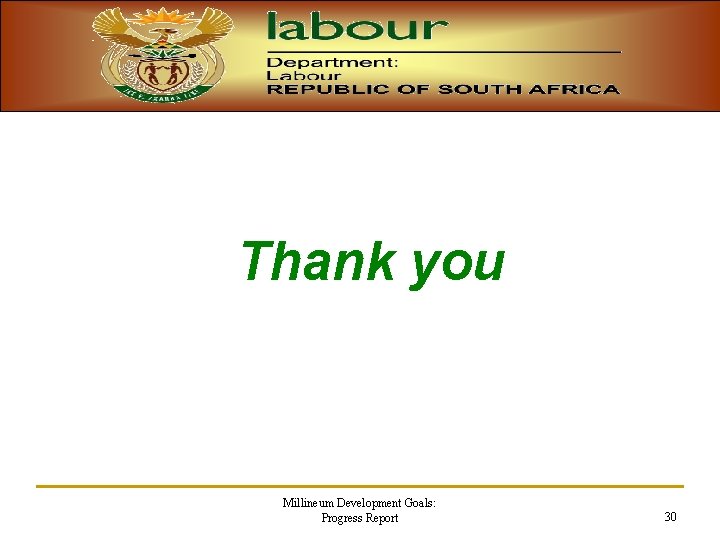 Thank you Millineum Development Goals: Progress Report 30 