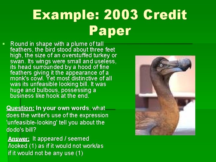 Example: 2003 Credit Paper § Round in shape with a plume of tall feathers,