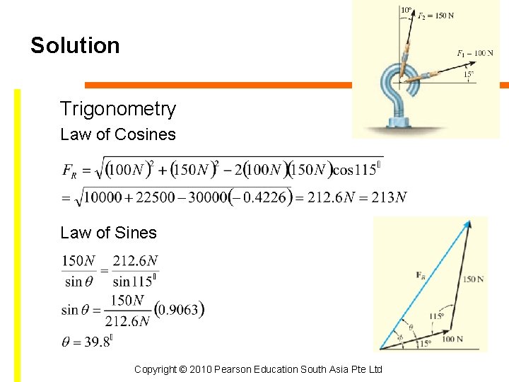 Solution Trigonometry Law of Cosines Law of Sines Copyright © 2010 Pearson Education South