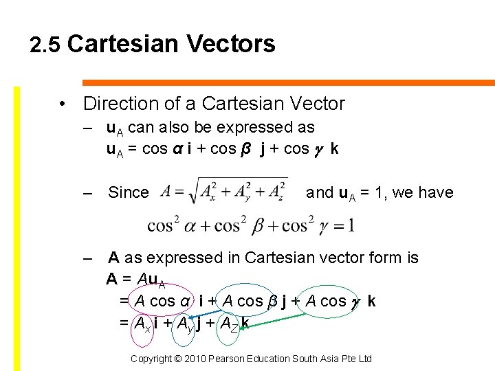 2. 5 Cartesian Vectors • Direction of a Cartesian Vector – u. A can