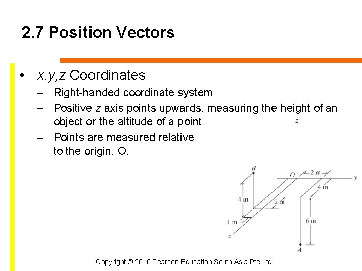 2. 7 Position Vectors • x, y, z Coordinates – Right-handed coordinate system –