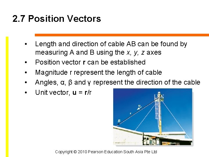 2. 7 Position Vectors • • • Length and direction of cable AB can