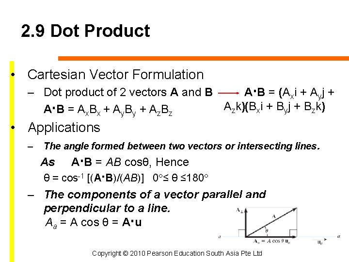 2. 9 Dot Product • Cartesian Vector Formulation A·B = (Axi + Ayj +