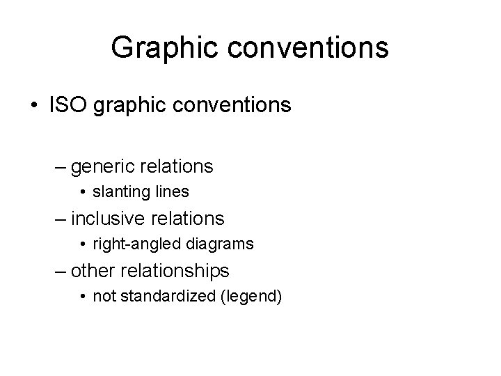 Graphic conventions • ISO graphic conventions – generic relations • slanting lines – inclusive Graphic conventions • ISO graphic conventions – generic relations • slanting lines – inclusive