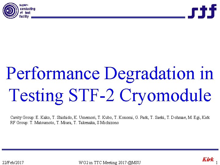 Performance Degradation in Testing STF-2 Cryomodule Cavity Group: E. Kako, T. Shishido, K. Umemori,