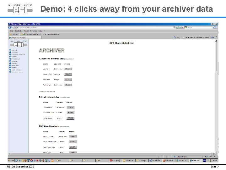Demo: 4 clicks away from your archiver data PSI, 30 September 2020 Seite 3