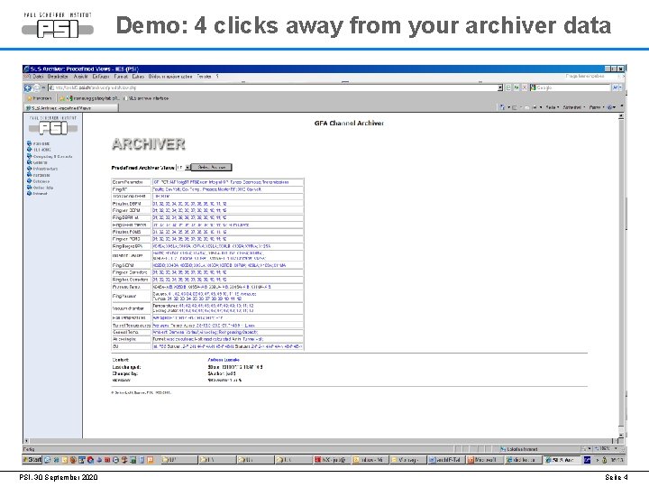 Demo: 4 clicks away from your archiver data PSI, 30 September 2020 Seite 4