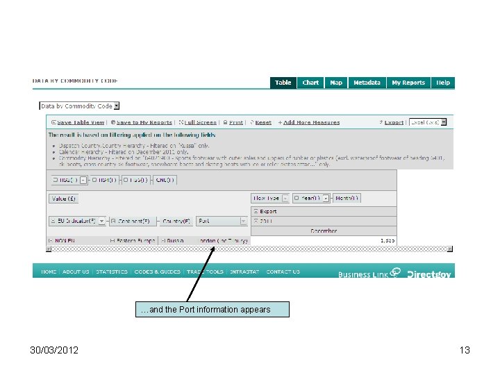 …and the Port information appears 30/03/2012 13 