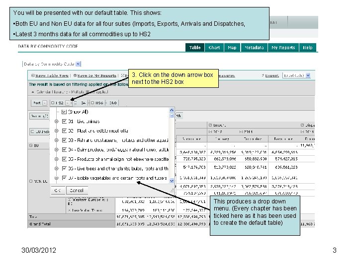 You will be presented with our default table. This shows: • Both EU and