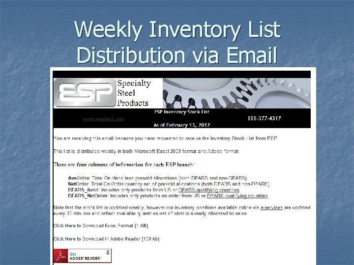 Weekly Inventory List Distribution via Email 