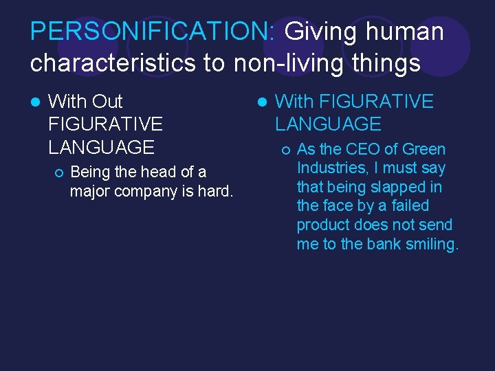 PERSONIFICATION: Giving human characteristics to non-living things l With Out FIGURATIVE LANGUAGE ¡ Being