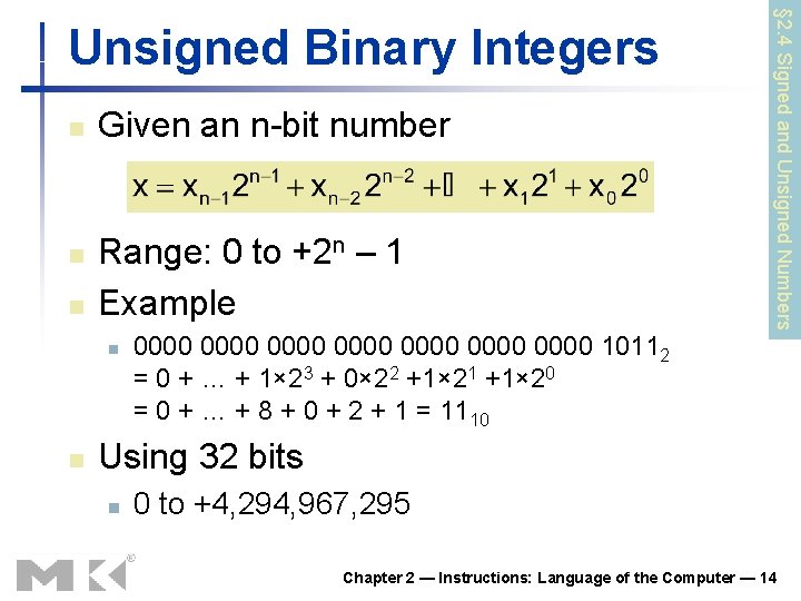 n n n Given an n-bit number Range: 0 to +2 n – 1