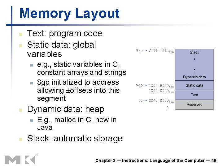 Memory Layout n n Text: program code Static data: global variables n n n