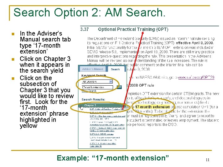 Search Option 2: AM Search. n n n In the Adviser’s Manual search tab