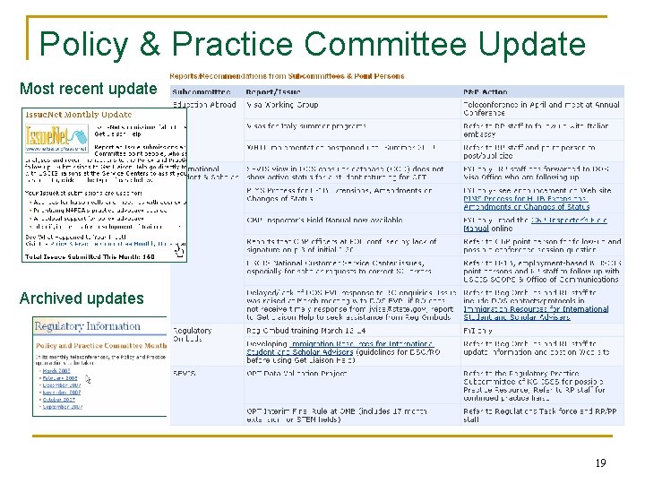 Policy & Practice Committee Update Most recent update Archived updates 19 