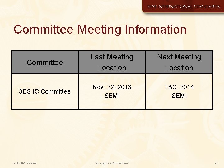 Committee Meeting Information Committee Last Meeting Location Next Meeting Location 3 DS IC Committee