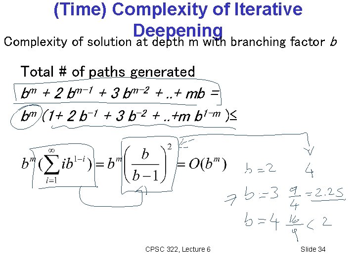 (Time) Complexity of Iterative Deepening Complexity of solution at depth m with branching factor