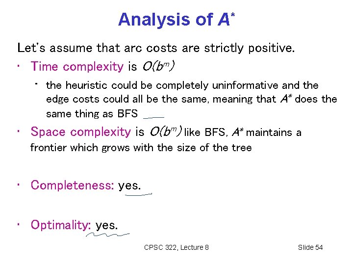 Analysis of A* Let's assume that arc costs are strictly positive. • Time complexity