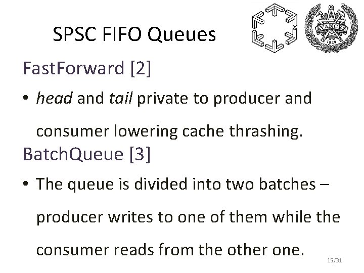 SPSC FIFO Queues Fast. Forward [2] • head and tail private to producer and