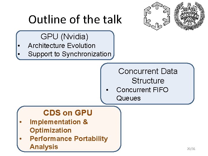 Outline of the talk GPU (Nvidia) • • Architecture Evolution Support to Synchronization Concurrent