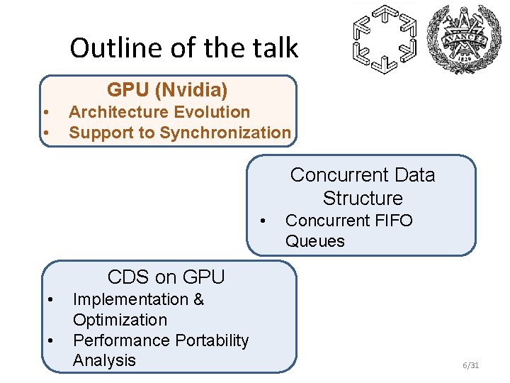 Outline of the talk GPU (Nvidia) • • Architecture Evolution Support to Synchronization Concurrent