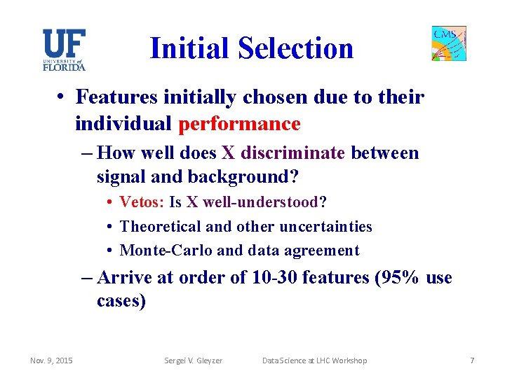 Feature Selection Topics Sergei V Gleyzer Data Science