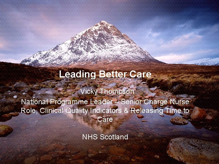 Leading Better Care Vicky Thompson National Programme Leader – Senior Charge Nurse Role, Clinical