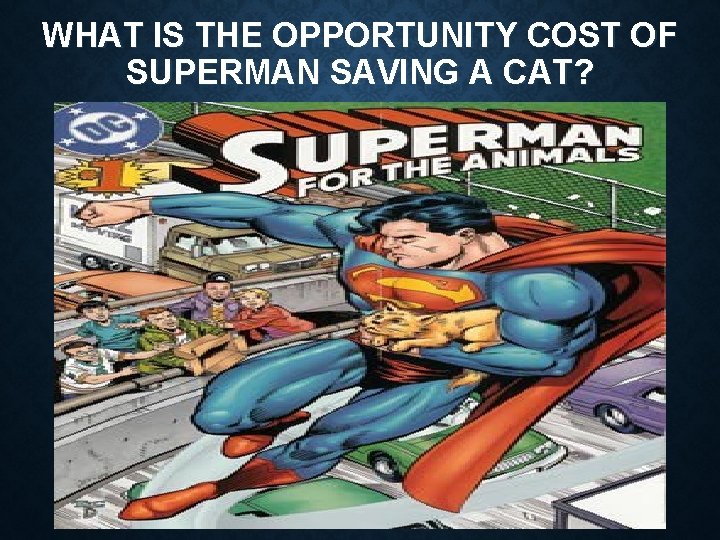 WHAT IS THE OPPORTUNITY COST OF SUPERMAN SAVING A CAT? WHAT IS THE OPPORTUNITY COST OF SUPERMAN SAVING A CAT?