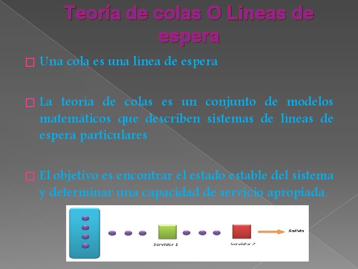 Teoría de colas O Lineas de espera � Una cola es una línea de