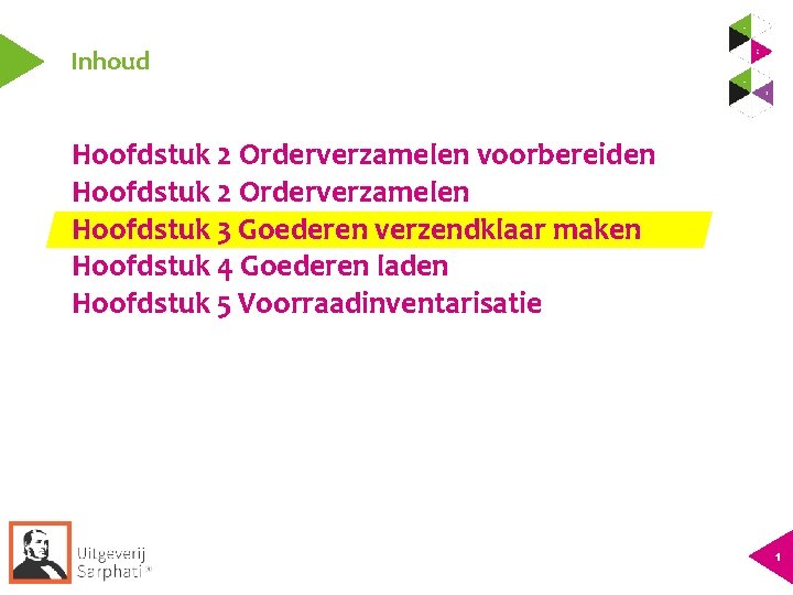 Inhoud Hoofdstuk 2 Orderverzamelen voorbereiden Hoofdstuk 2 Orderverzamelen Hoofdstuk 3 Goederen verzendklaar maken Hoofdstuk