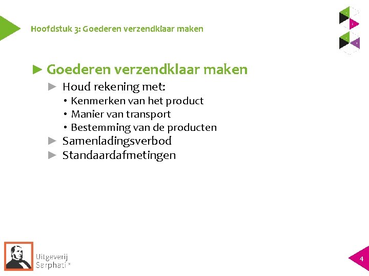 Hoofdstuk 3: Goederen verzendklaar maken ► Houd rekening met: • Kenmerken van het product