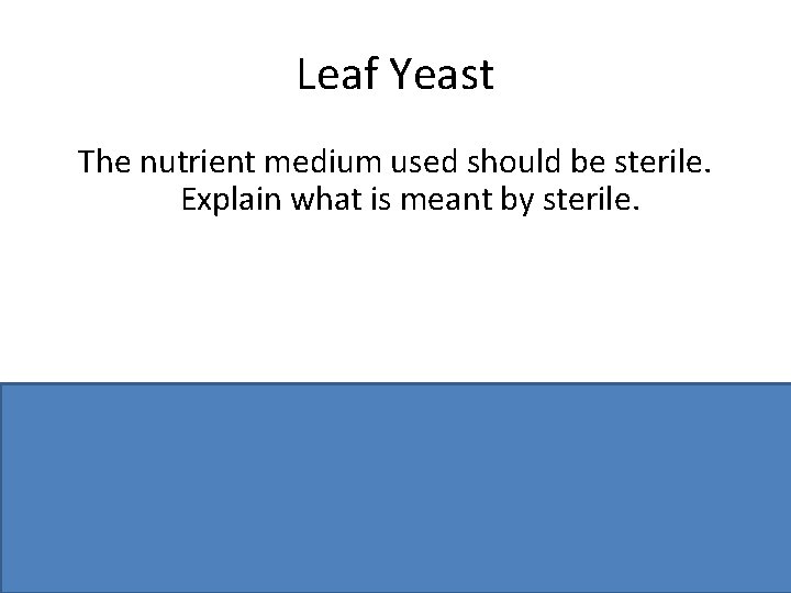 Leaf Yeast The nutrient medium used should be sterile. Explain what is meant by