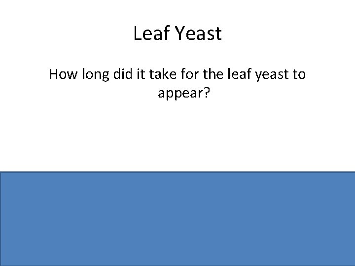 Leaf Yeast How long did it take for the leaf yeast to appear? ≥
