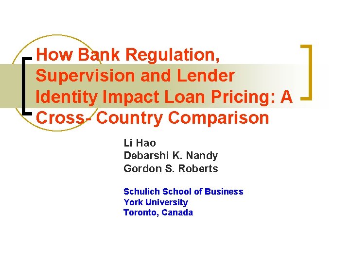 How Bank Regulation Supervision and Lender Identity Impact