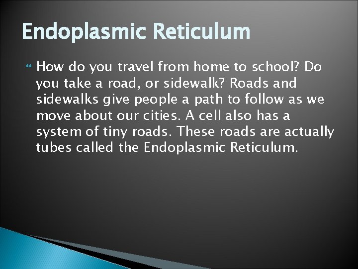 Endoplasmic Reticulum How do you travel from home to school? Do you take a