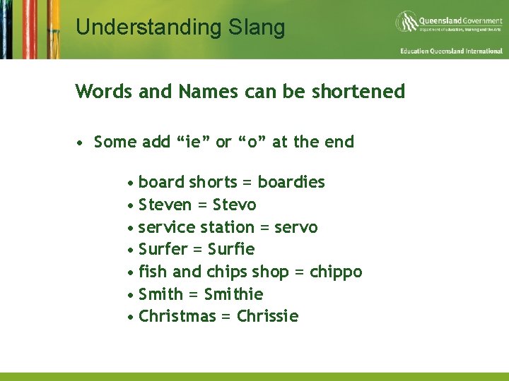 Understanding Slang Words and Names can be shortened • Some add “ie” or “o”